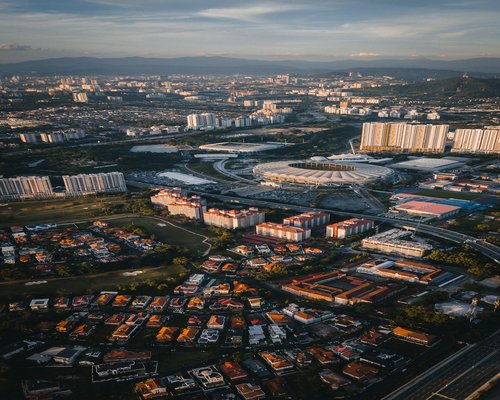 Aerial view of a vibrant Kuala Lumpur neighborhood